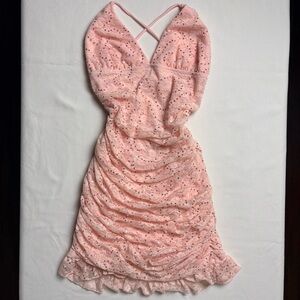 Lucy In The Sky Pink Lace and Sequin Mini Dress-XS